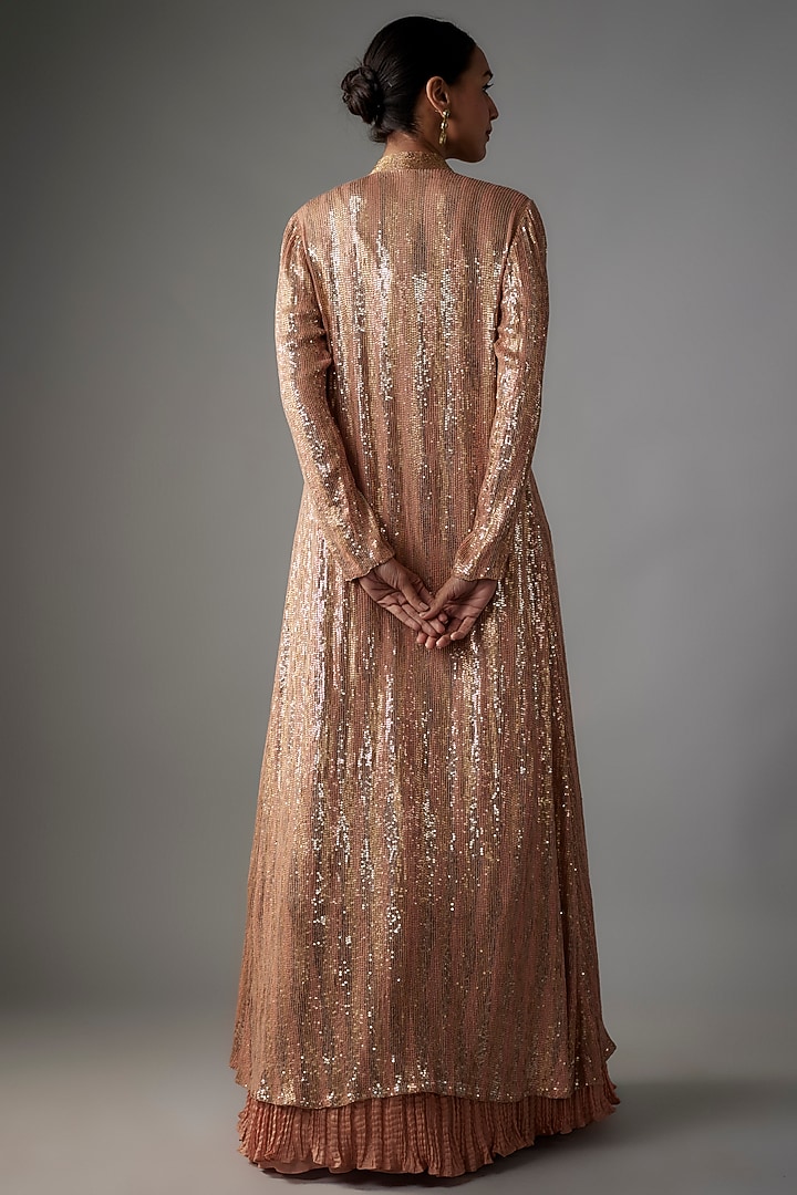 Kadambari Pink Chiffon Sequins Embroidered Jacket Set by Nakul Sen at Pernia's Pop Up Shop