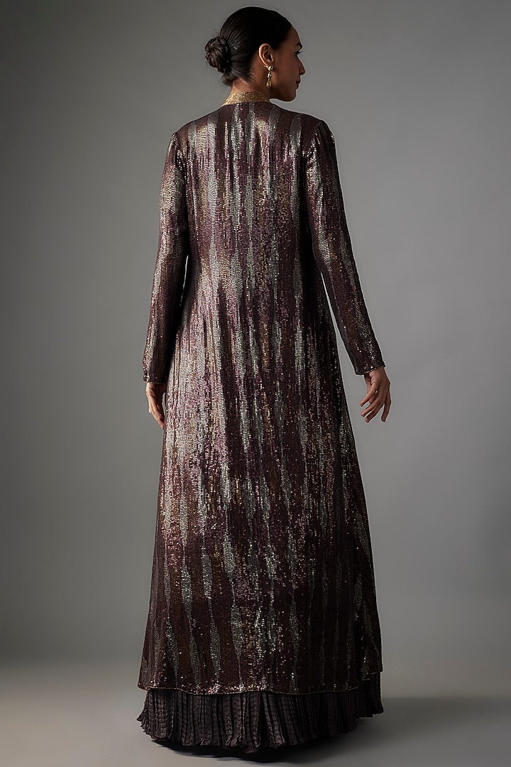 Charcoal Chiffon Sequins Embroidered Jacket Set by Nakul Sen at Pernia's Pop Up Shop