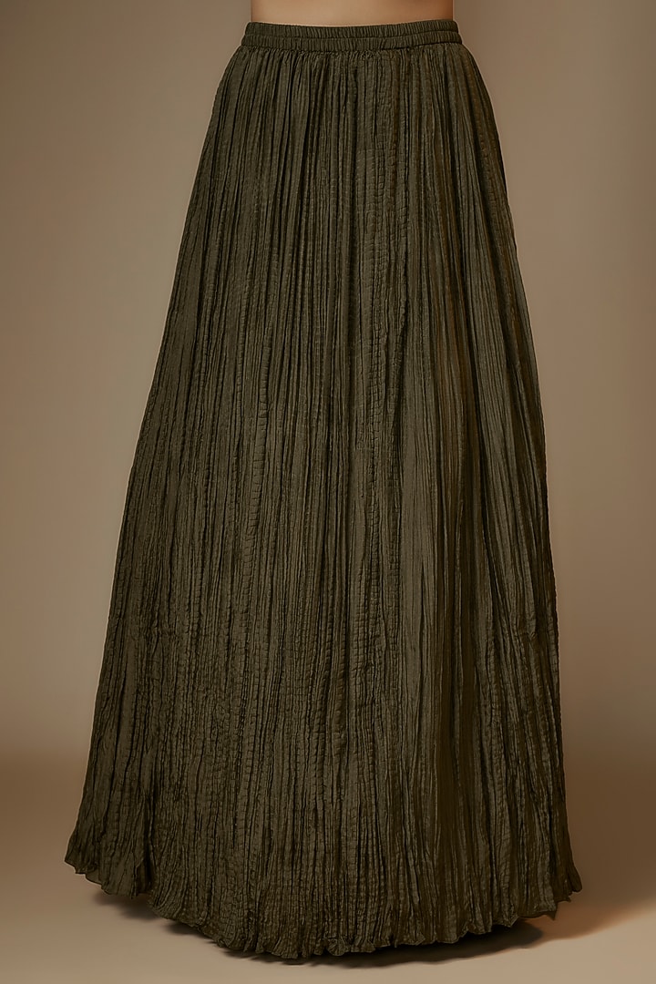 Army Green Chiffon Sequins Embroidered Jacket Set by Nakul Sen at Pernia's Pop Up Shop