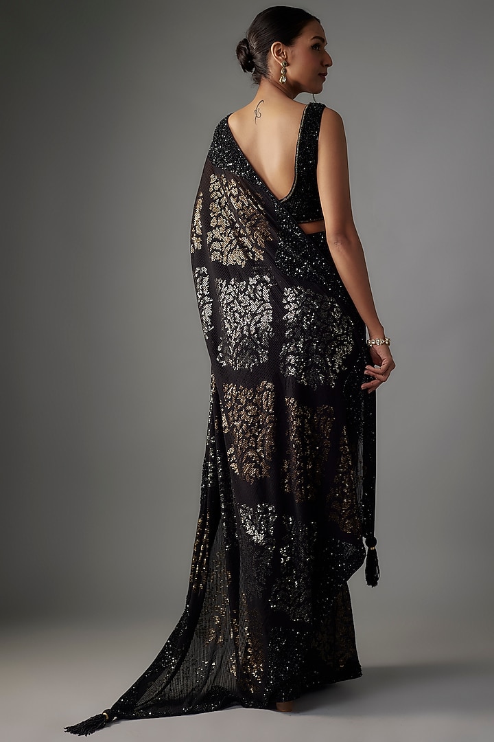 Black Chiffon Sequins Embroidered Bridal Saree Set by Nakul Sen at Pernia's Pop Up Shop