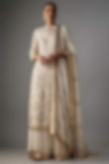 Ivory Chiffon Sequins Embroidered Kurta Set by Nakul Sen at Pernia's Pop Up Shop