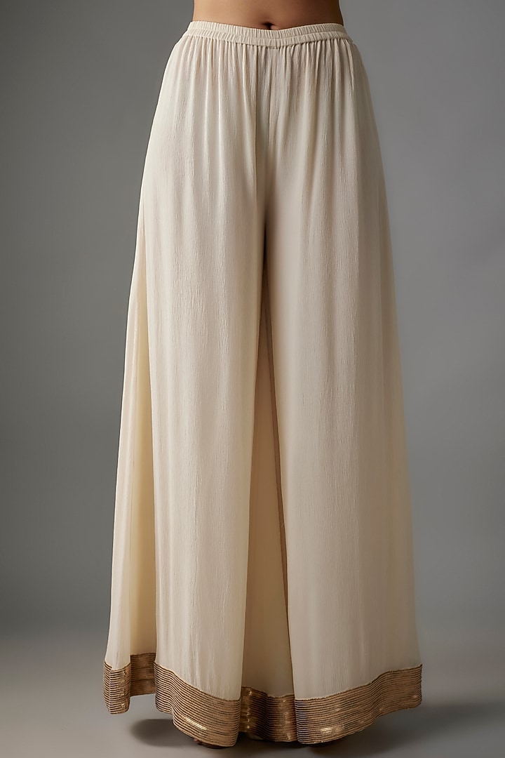 Ivory Chiffon Sequins Embroidered Kurta Set by Nakul Sen at Pernia's Pop Up Shop