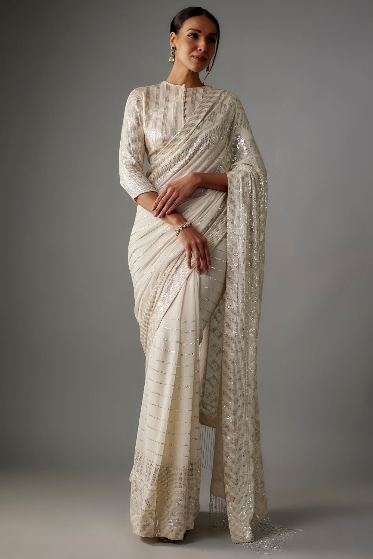 Popular $0Off White Pure Chiffon Saree and Off White Pure Chiffon Sari  Online Shopping