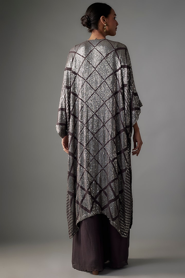 Charcoal Chiffon Sequins Embroidered Kurta Set by Nakul Sen at Pernia's Pop Up Shop