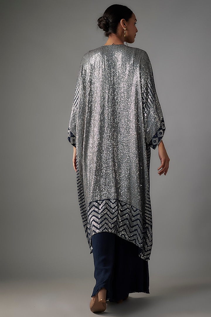 Classic Blue Chiffon Sequins Embroidered Kurta Set by Nakul Sen at Pernia's Pop Up Shop