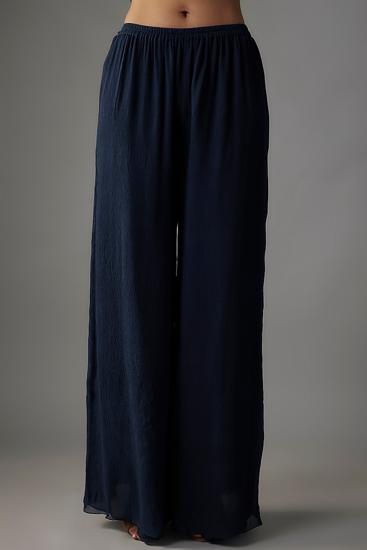 Classic Blue Chiffon Sequins Embroidered Kurta Set by Nakul Sen at Pernia's Pop Up Shop