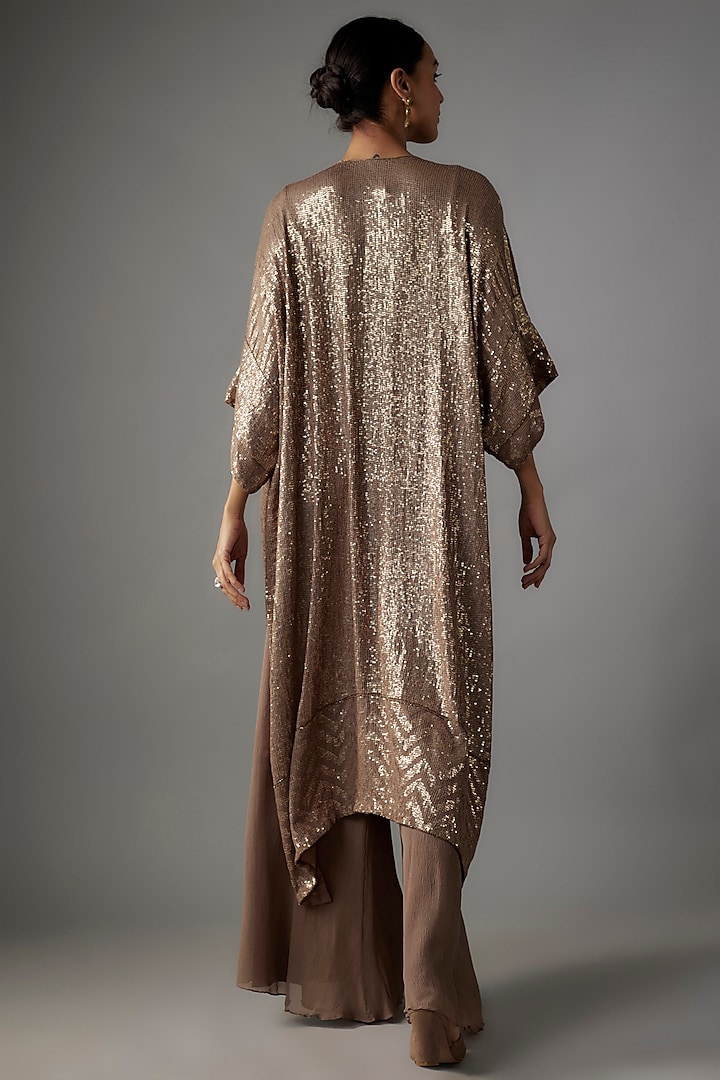 Mouse Colored Chiffon Sequins Embroidered Kurta Set by Nakul Sen at Pernia's Pop Up Shop