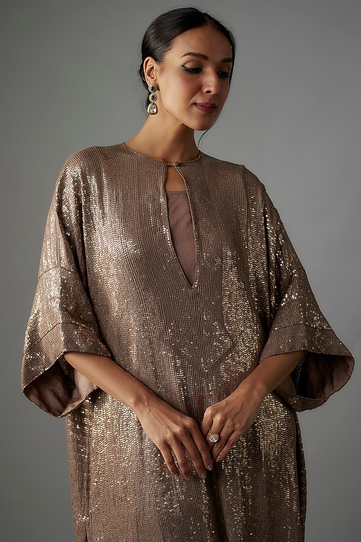Mouse Colored Chiffon Sequins Embroidered Kurta Set by Nakul Sen at Pernia's Pop Up Shop