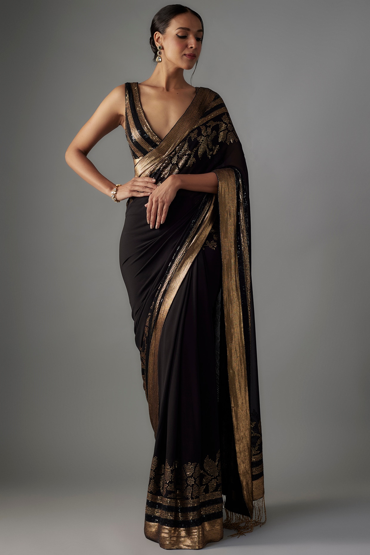 Black Woven Chiffon Saree