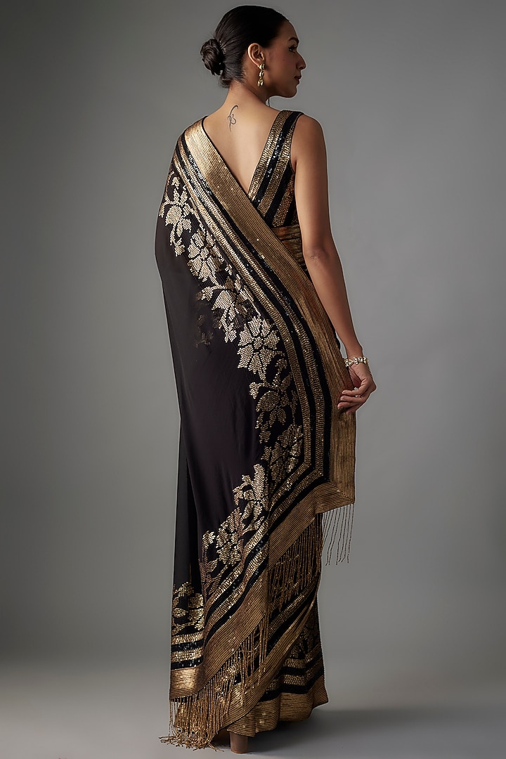 Black Chiffon Sequins Embroidered Reception Saree Set by Nakul Sen at Pernia's Pop Up Shop
