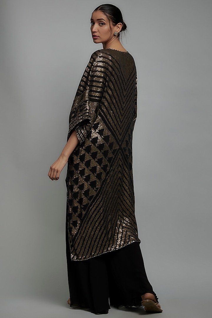 Black Chiffon Sequins Embroidered Kurta Set by Nakul Sen at Pernia's Pop Up Shop