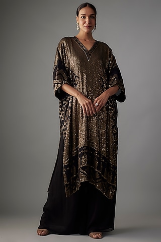 Black Chiffon Sequins Embroidered Kurta Set by Nakul Sen