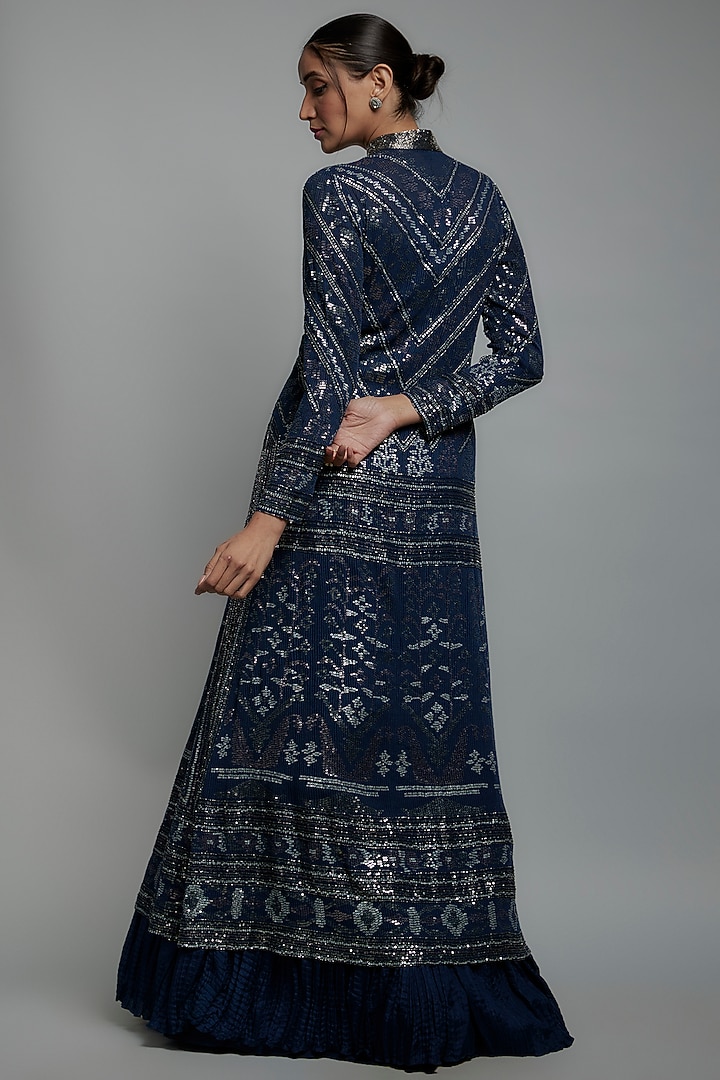 Blue Sequins Embroidered Jacket Set by Nakul Sen at Pernia's Pop Up Shop