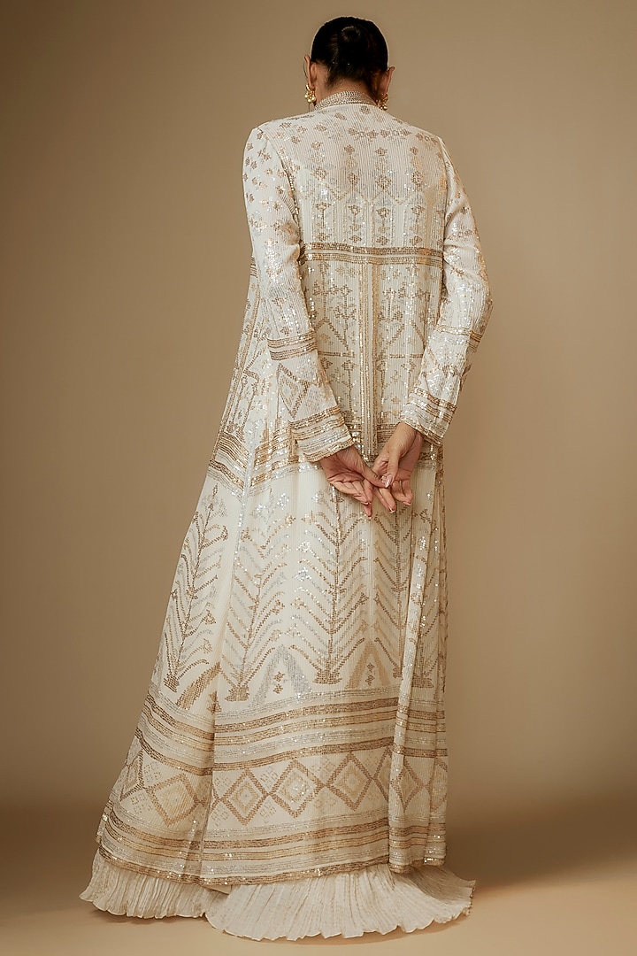 Ivory Chiffon Sequins Embroidered Jacket Set by Nakul Sen at Pernia's Pop Up Shop