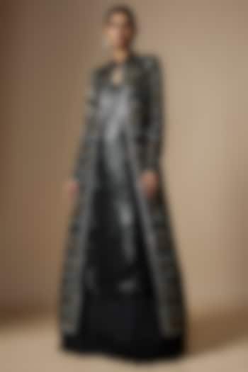 Black Chiffon Sequins Embroidered Jacket Set by Nakul Sen
