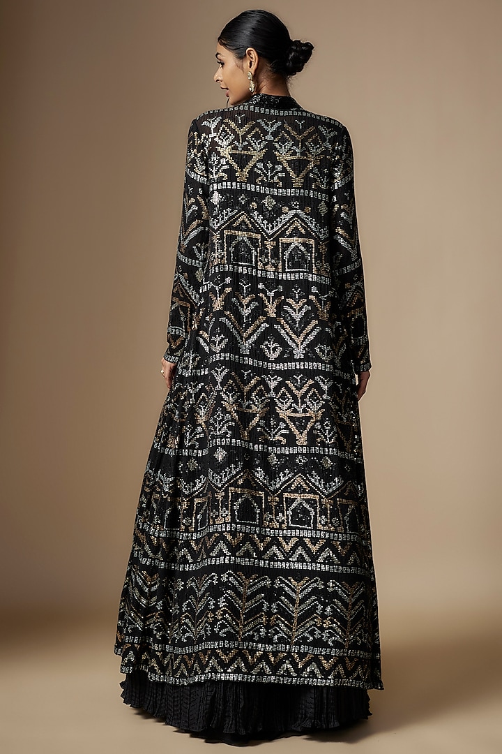 Black Chiffon Sequins Embroidered Jacket Set by Nakul Sen at Pernia's Pop Up Shop
