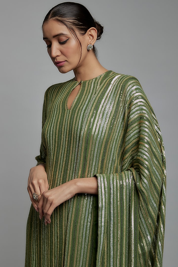 Basil Green Chiffon Sequins Embroidered Bridal Sharara Set by Nakul Sen at Pernia's Pop Up Shop