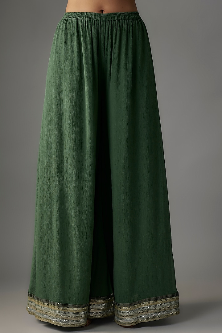 Forest Green Chiffon Sequins Embroidered Kurta Set by Nakul Sen at Pernia's Pop Up Shop