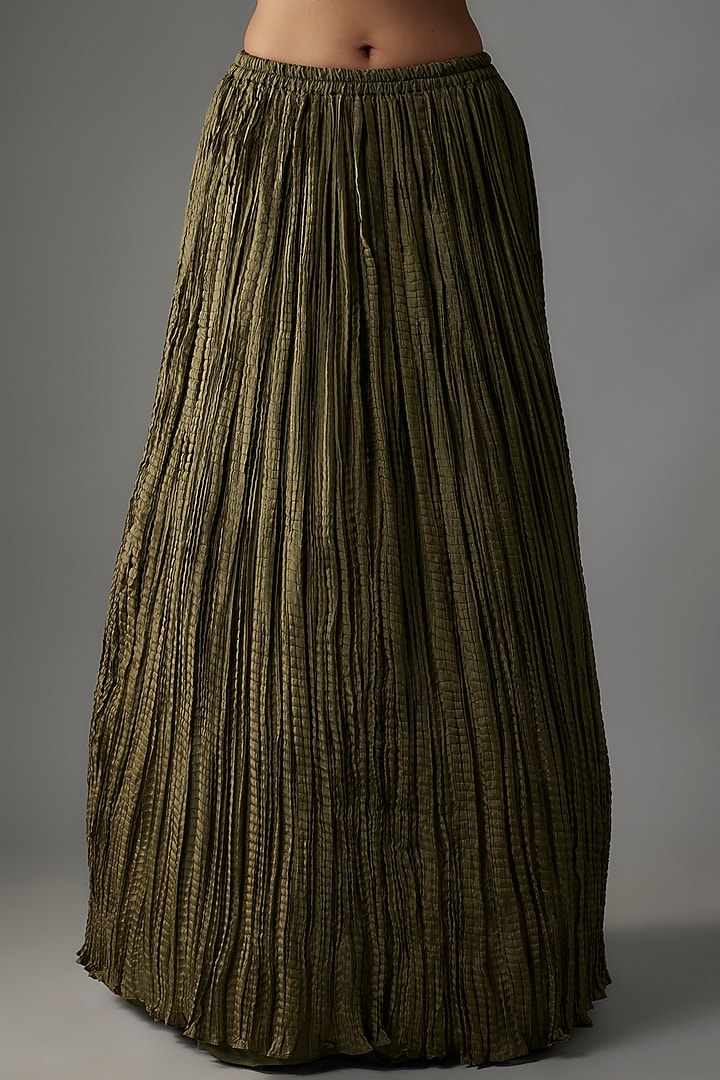 Army Green Chiffon Sequins Embroidered Jacket Set by Nakul Sen at Pernia's Pop Up Shop