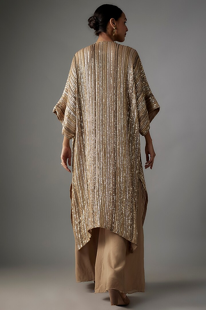 Beige Chiffon Sequins Embroidered Kurta Set by Nakul Sen at Pernia's Pop Up Shop