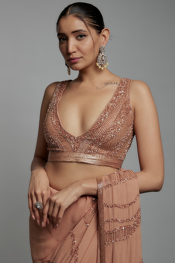 Kadambari Pink Chiffon Sequins Embroidered Reception Saree Set by Nakul Sen at Pernia's Pop Up Shop