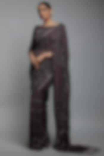 Charcoal Chiffon Sequins Embroidered Reception Saree Set by Nakul Sen at Pernia's Pop Up Shop