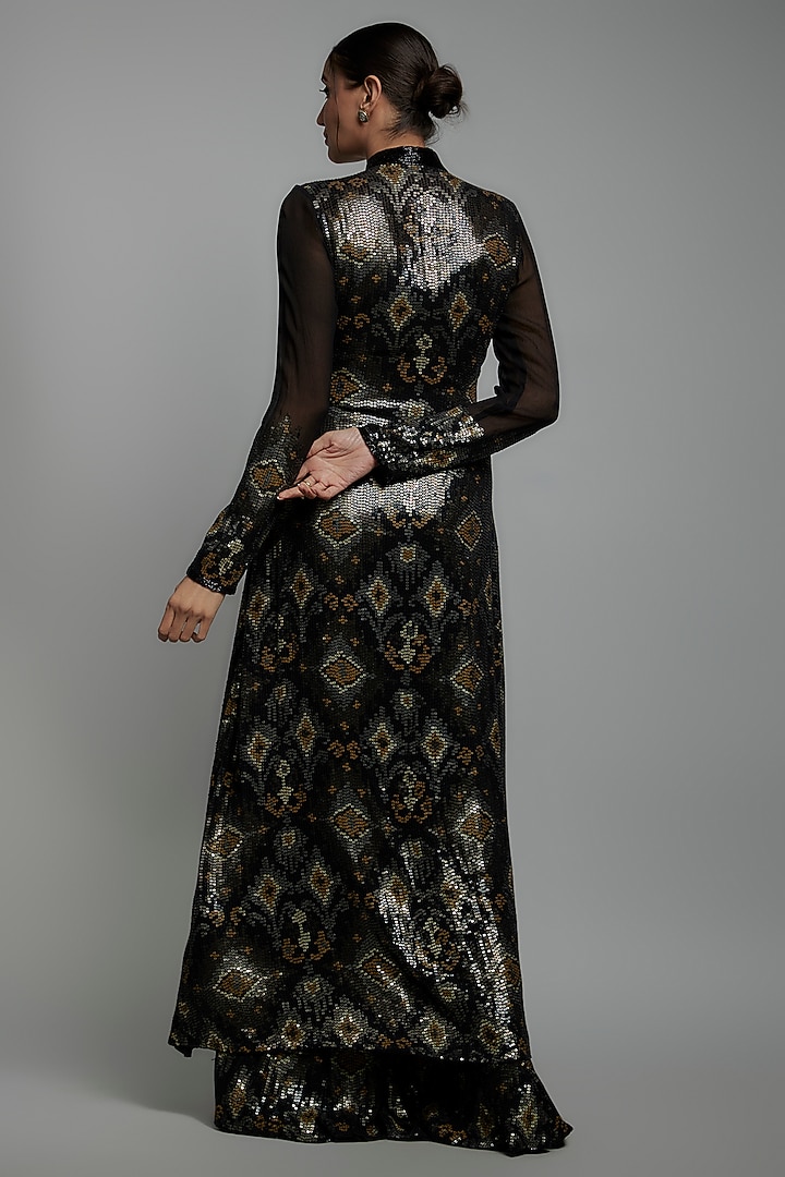 Black Chiffon Sequins Embroidered Jacket Set by Nakul Sen at Pernia's Pop Up Shop