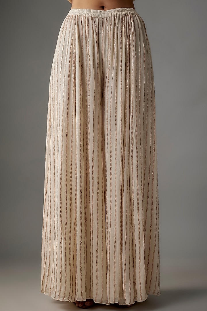 Ivory Chiffon Sequins Embroidered Kurta Set by Nakul Sen at Pernia's Pop Up Shop