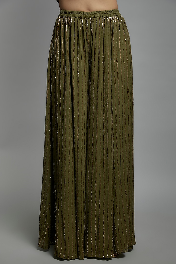 Army Green Chiffon Sequins Embroidered Bridal Sharara Set by Nakul Sen at Pernia's Pop Up Shop