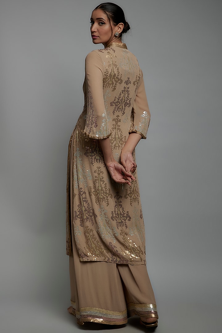 Beige Chiffon Sequins Embroidered Bridal Sharara Set by Nakul Sen at Pernia's Pop Up Shop