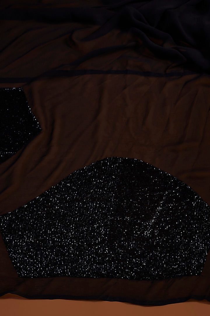 Black Chiffon Sequins Embroidered Bridal Saree Set by Nakul Sen at Pernia's Pop Up Shop