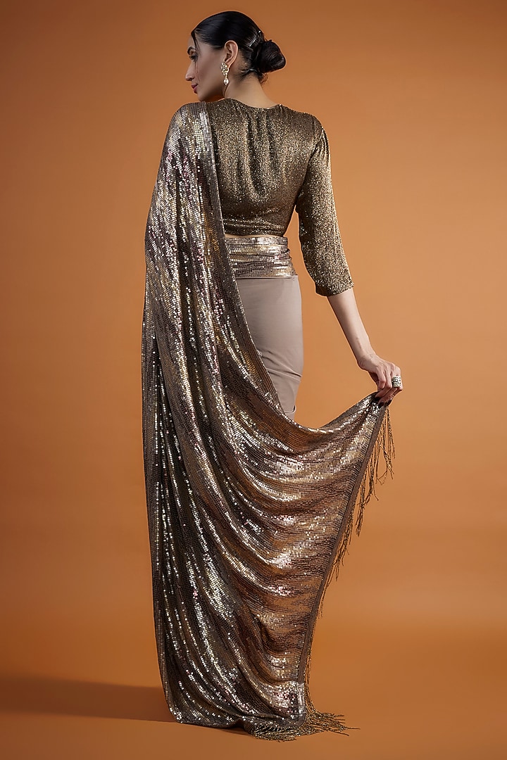 Mouse Chiffon Sequins Embroidered Bridal Saree Set by Nakul Sen at Pernia's Pop Up Shop