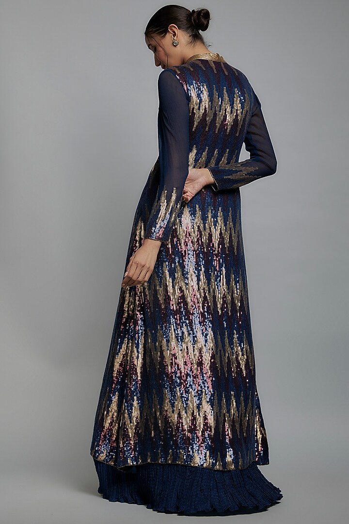 Blue Sequins Embroidered Jacket Set by Nakul Sen at Pernia's Pop Up Shop
