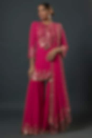 Rani Pink Chiffon Sequins Embroidered Sharara Set by Nakul Sen at Pernia's Pop Up Shop