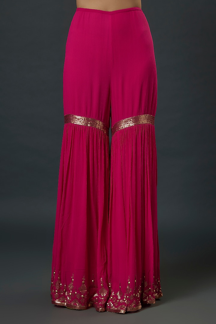 Rani Pink Chiffon Sequins Embroidered Bridal Sharara Set by Nakul Sen at Pernia's Pop Up Shop