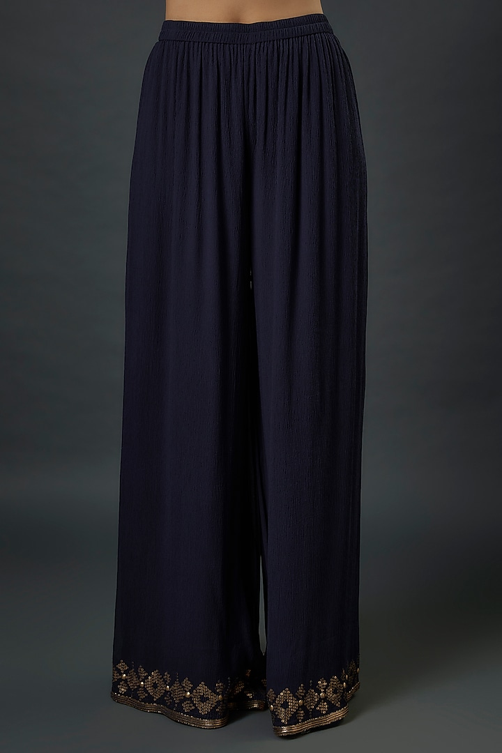 Navy Blue Chiffon Sequins Embroidered Bridal Sharara Set by Nakul Sen at Pernia's Pop Up Shop
