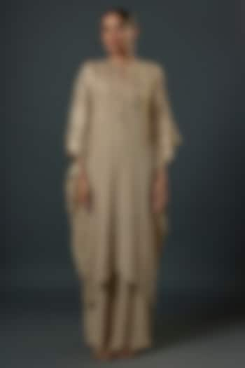 Mushroom-Colored Chiffon Sequins Embroidered Kaftan Set by Nakul Sen at Pernia's Pop Up Shop