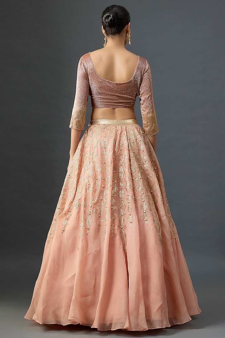 Pink Silk Chiffon Sequins Embroidered Bridal Lehenga Set by Nakul Sen at Pernia's Pop Up Shop