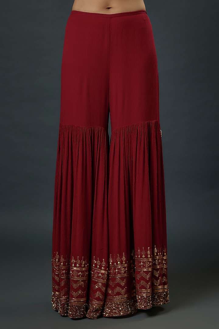 Red Chiffon Sequins Embroidered Bridal Sharara Set by Nakul Sen at Pernia's Pop Up Shop
