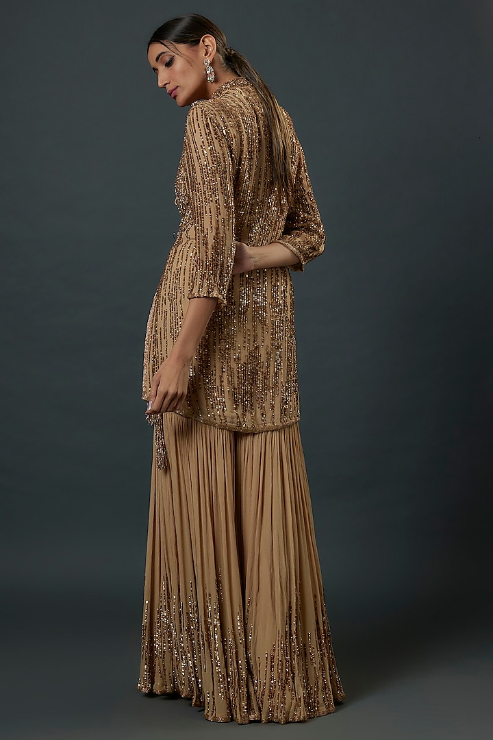 Beige Chiffon Sequins Embroidered Bridal Sharara Set by Nakul Sen at Pernia's Pop Up Shop