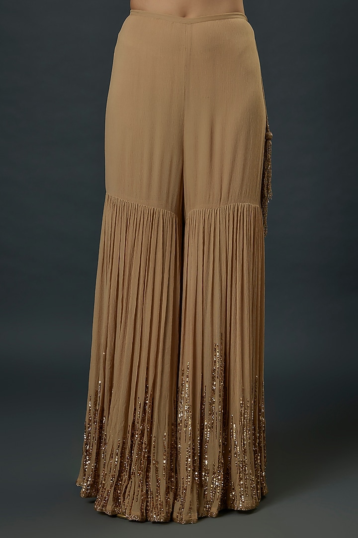 Beige Chiffon Sequins Embroidered Bridal Sharara Set by Nakul Sen at Pernia's Pop Up Shop