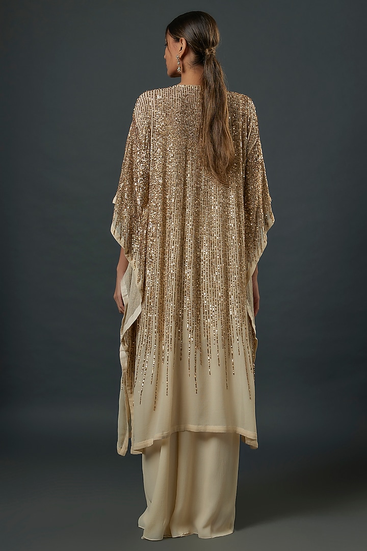 Ivory Chiffon Sequins Embroidered Kaftan Set by Nakul Sen at Pernia's Pop Up Shop