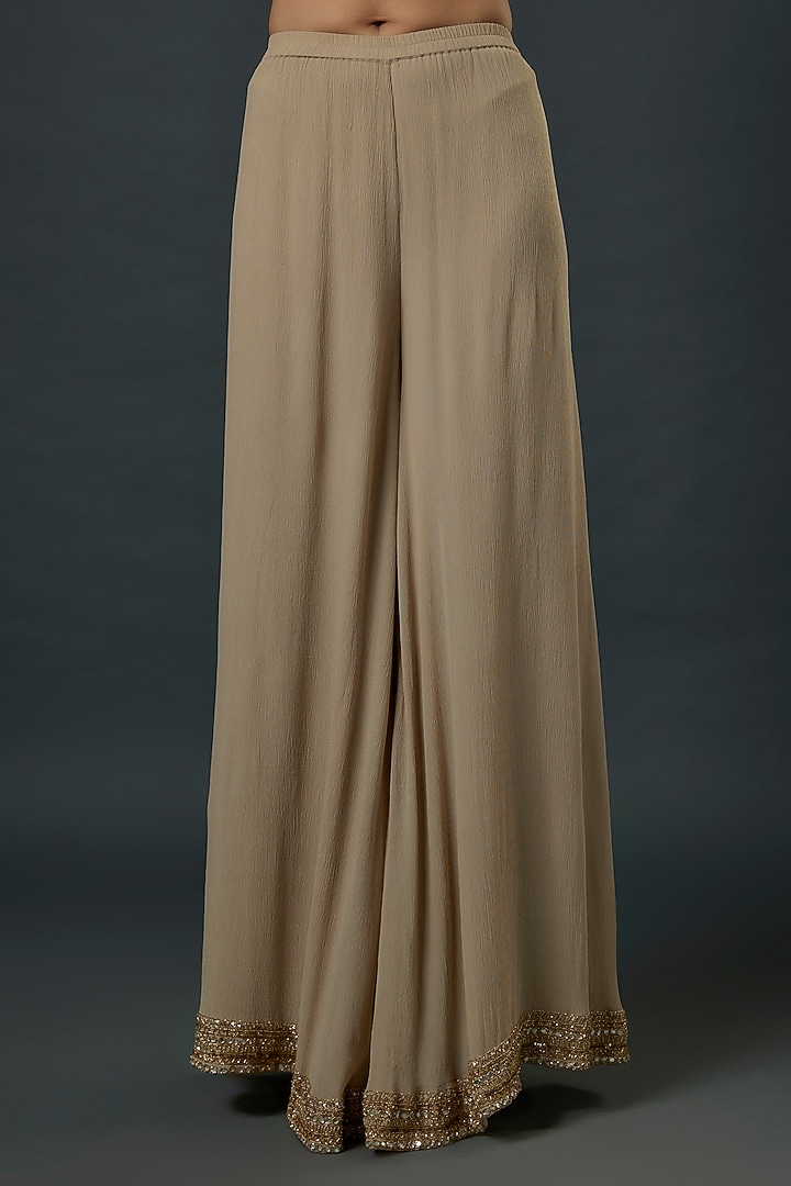 Mushroom-Colored Chiffon Sequins Embroidered Kurta Set by Nakul Sen at Pernia's Pop Up Shop