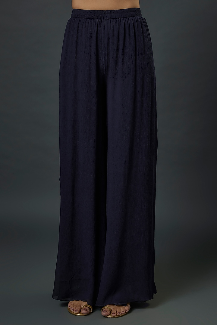 Navy Blue Chiffon Sequins Embroidered Kaftan Set by Nakul Sen at Pernia's Pop Up Shop