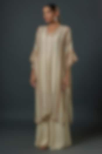 Ivory Chiffon Sequins Embroidered Kaftan Set by Nakul Sen at Pernia's Pop Up Shop