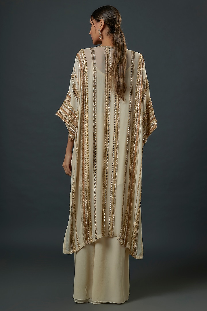 Ivory Chiffon Sequins Embroidered Kaftan Set by Nakul Sen at Pernia's Pop Up Shop