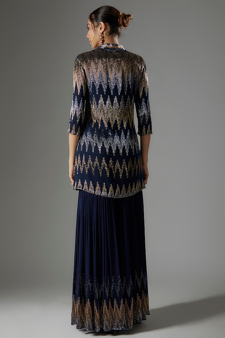 Navy Chiffon Sequins Embroidered Bridal Sharara Set by Nakul Sen at Pernia's Pop Up Shop
