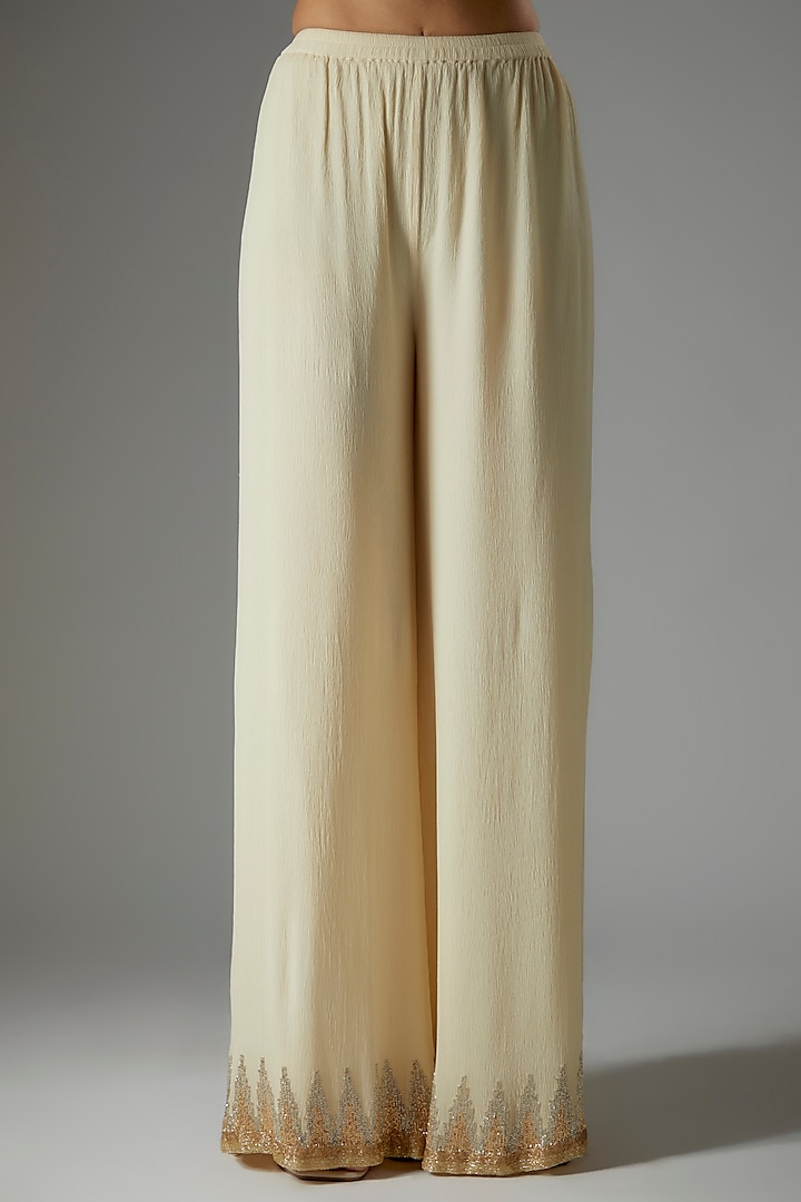Ivory Chiffon Sequins Embroidered Kurta Set by Nakul Sen at Pernia's Pop Up Shop
