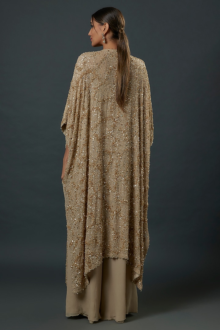 Mushroom-Colored Chiffon Sequins Embroidered Kaftan Set by Nakul Sen at Pernia's Pop Up Shop