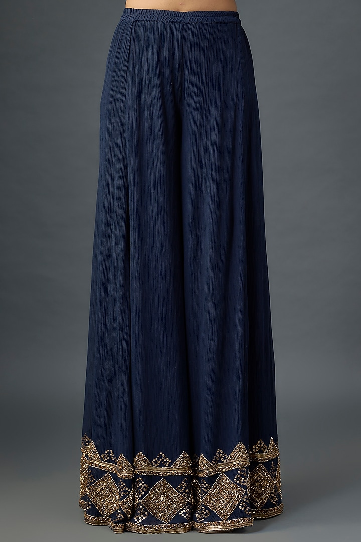 Navy Silk Chiffon Sequins Embroidered Bridal Sharara Set by Nakul Sen at Pernia's Pop Up Shop